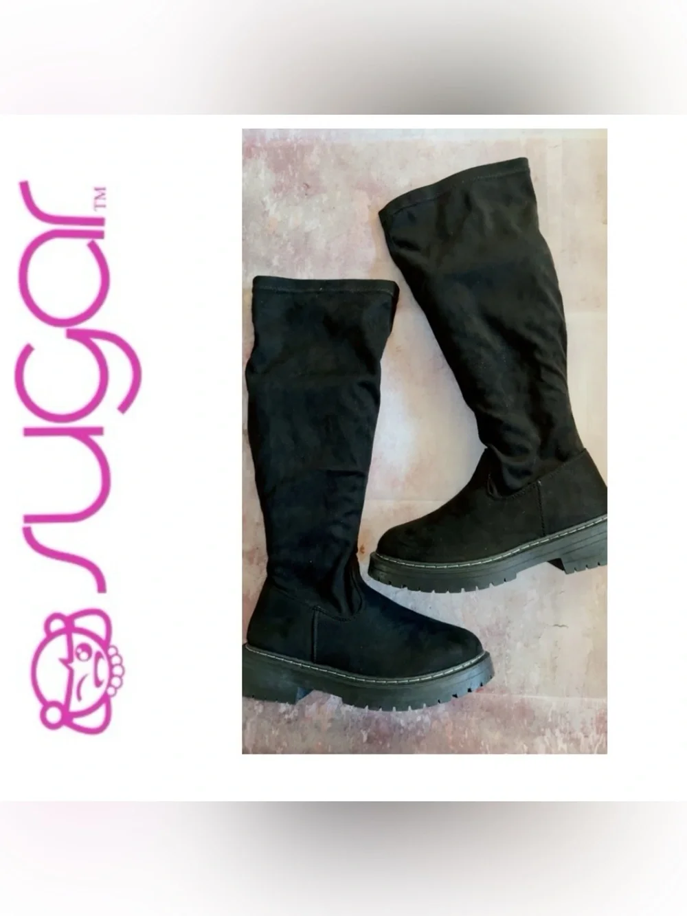Sugar Black Over-the-Knee Faux Black Suede Platform Boots Size 10